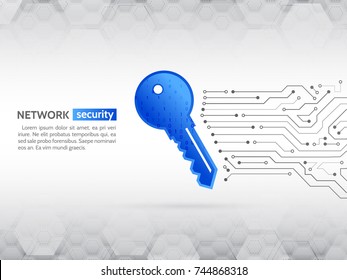 Security concept background. Cyber data security, information privacy. Abstract high tech circuit board with technology key. Global internet network protection.