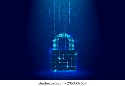 Security concept. Basic style Cyber Padlock network with poly square  dot line signal on digital circuit . software or banner web technology. dark blue hi-tech background. vector illustrator eps10 
