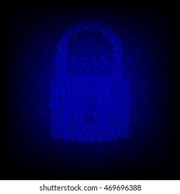 Security concept. Binary code lock symbol on the digital high tech style vector background.