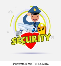 security concept. cctv camera and police - vector illustration