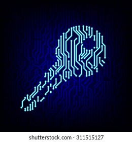 Security Concept. Circuit Board Key Logo Icon On The Digital High Tech Style Vector Background.