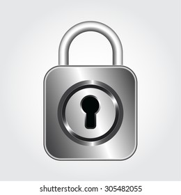 Security concept with design of metal silver padlock, vector illustration