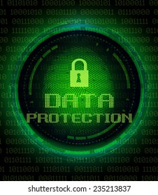 Security concept: fingerprint and data protection on digital screen