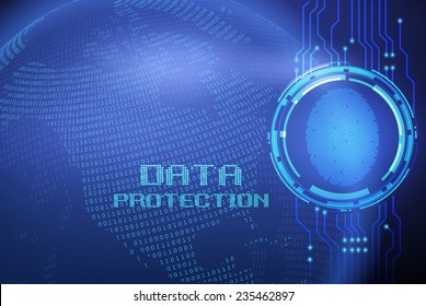 Security concept: fingerprint and data protection on digital screen