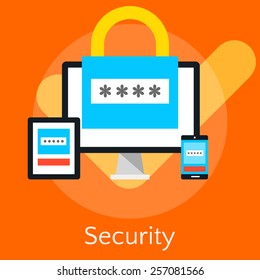 Security Concept.  Flat design vector illustration concepts for data security and internet security. Concepts for web banners and printed materials.