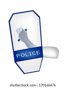 Security Concept, An Illustration of Hand Holding A Blue Police Shield or A Riot Shield Isolate on A White Background. 