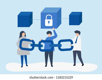 Security concept illustration of people holding a chain