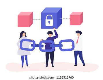 Security concept illustration of people holding a chain