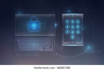Security concept: Lock on digital screen vector illustration