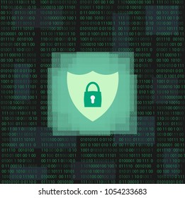 Security concept : Lock on green digital code screen