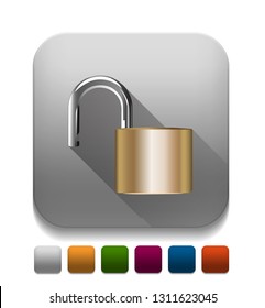 security concept with locked combination pad lock With long shadow over app button