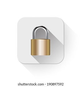 security concept with locked combination pad lock With long shadow over app button
