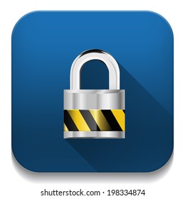 security concept with locked combination pad lock icon With long shadow over app button