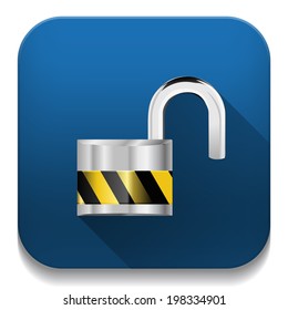 security concept with locked combination pad lock icon With long shadow over app button