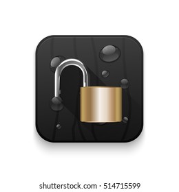 security concept with locked combination pad lock With long shadow over app button