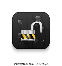 security concept with locked combination pad lock icon With long shadow over app button