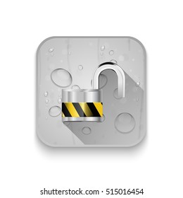 security concept with locked combination pad lock icon With long shadow over app button