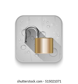 security concept with locked combination pad lock With long shadow over app button