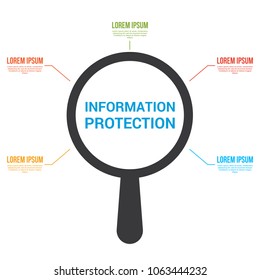 Security Concept: Magnifying Optical Glass With Words Information Protection. Vector illustration