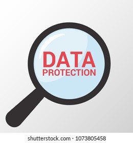 Security Concept: Magnifying Optical Glass With Words Data Protection. Vector illustration