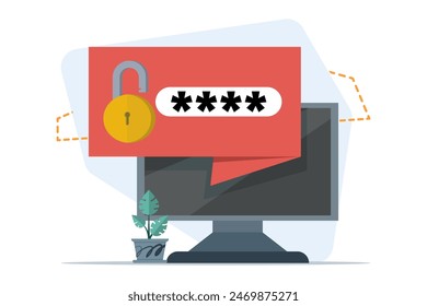security concept, personal access, device with password secure notification and lock notification icon vector illustration isolated on white, user authorization, login form icon, internet protection.