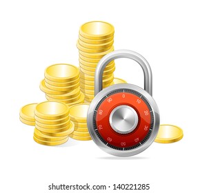 Security Concept. Vector padlock and money