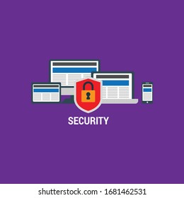 security concept.laptop,pc screen. mobile and tablet.vector illustration.flat design.