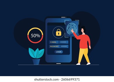 Security concepts protect user key account data and password for login mobile app. password for personal data access