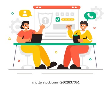 Security Consulting Illustration Featuring Information Technology and Ethical Hackers Conducting Testing, Development, and Cybersecurity Consulting