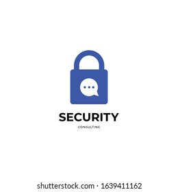 Security consulting logo design concept. Padlock with chat bubble vector illustration logo icon sign. Isolated on white background