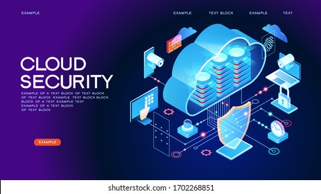 Security control concept. Secure infographic. Concept with technology system. 3d isometric vector illustration.