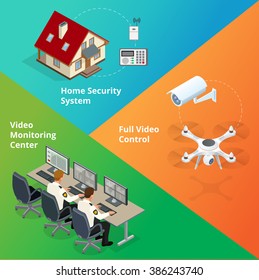 Security Control room. Guard monitoring Remote controlled home alarm system. Can be used for advertisement, infographics, game or mobile apps.