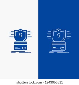 security, credit card, card, hacking, hack Line and Glyph web Button in Blue color Vertical Banner for UI and UX, website or mobile application