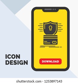 security, credit card, card, hacking, hack Glyph Icon in Mobile for Download Page. Yellow Background