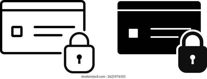 Conjunto de iconos de tarjeta de crédito de seguridad. Juego de tarjetas de pago. durante la compra que representa transacciones seguras. protección financiera
