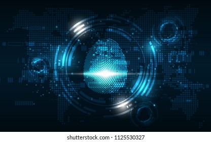 Security cyber digital concept fingerprint scan Abstract technology background protect system innovation vector illustration
