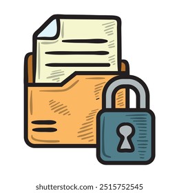 Segurança Cyber Ilustração Colorida - Bloqueio de Documento