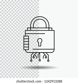 Security, cyber, lock, protection, secure Line Icon on Transparent Background. Black Icon Vector Illustration