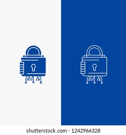 Security, cyber, lock, protection, secure Line and Glyph web Button in Blue color Vertical Banner for UI and UX, website or mobile application