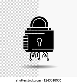 Security, cyber, lock, protection, secure Glyph Icon on Transparent Background. Black Icon