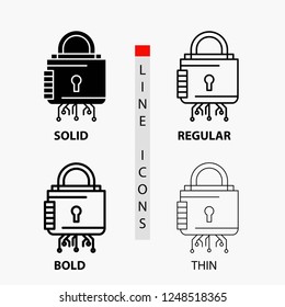 Security, cyber, lock, protection, secure Icon in Thin, Regular, Bold Line and Glyph Style. Vector illustration