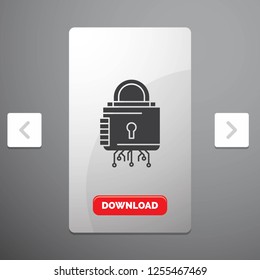 Security, cyber, lock, protection, secure Glyph Icon in Carousal Pagination Slider Design & Red Download Button