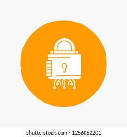 Security, cyber, lock, protection, secure White Glyph Icon in Circle. Vector Button illustration