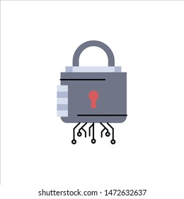 Security, cyber, lock, protection, secure Flat Color Icon Vector