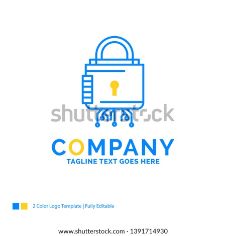 Security, cyber, lock, protection, secure Blue Yellow Business Logo template. Creative Design Template Place for Tagline.