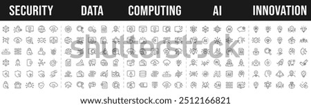 Security, data analysis, computing, ai, innovation related icons set. Editable stroke