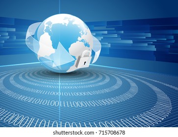 security data design, vector illustration  graphic. including sphere with world map, binary code, arrow , lock and blue color. Used a clipping and opacity mask and transparent es. - Powered by Shutterstock - Get 15% off with code: PIKWIZARD15