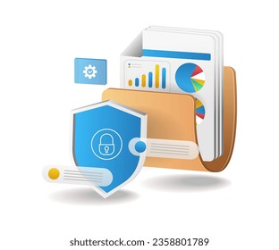Security data folder file management flat isometric illustration