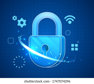 Security data online Iot technology concept lock symbol digital illustration