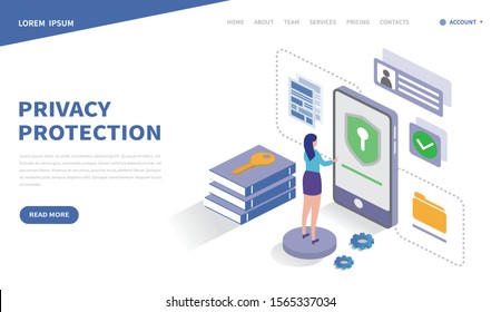 Security data protection concept. computing or server technology. Internet security. data security Access. Landing page template. Can use for web and banner. 3d vector isometric illustration.